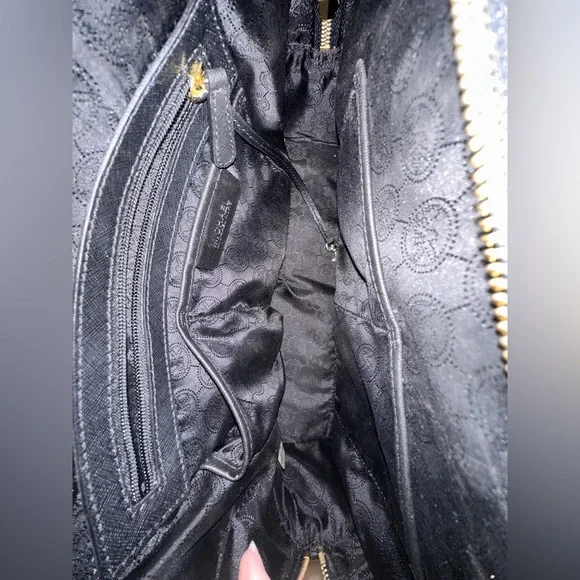 MICHAEL KORS Jet Set Satchel Purse Top Handle - Gold & Black Saffiano Leather - Picture 6 of 15